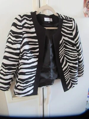 Blazer corto TAHARI ASL para mujer negro blanco estampado animal xs 4 manga larga forrado Foto 1 de 3