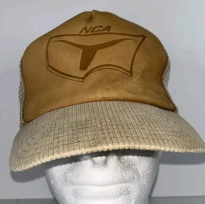 Vintage NCA Leather Corduroy Hat Mesh Snapback Cap Trucker Made In USA - Picture 1 of 7