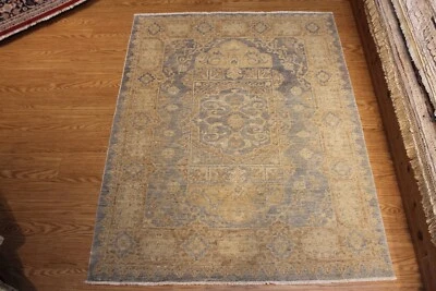 5' X 7' TINTE VEGETAL DE BUENA CALIDAD COLOR AZUL-GRA BEIGE Hecho a mano Anudado a mano 5x7 Foto 1 de 4