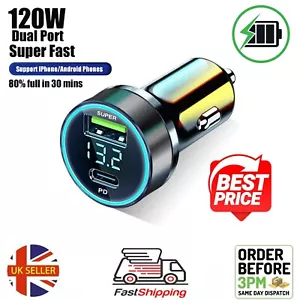 120W PD USB Type-C 2 Port Fast Charging Car Charger Adapter For iPhone Samsung - Picture 1 of 14