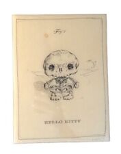 Panneau en bois squelette squelette signé Hello Kitty par Michael Paulus dessin animé anatomie LE