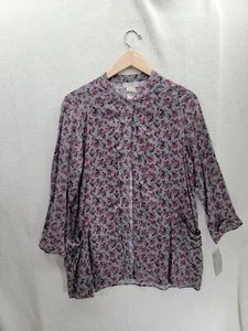 NWT CAD Floral Long Sleeve Kimono Floral Open one button front Cardigan Size-M - Picture 1 of 10