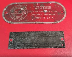 Vintage 1953 Dodge Coronet Body Number Tag Emblem & Chrysler Corp - 2 Pc Lot - Picture 1 of 4
