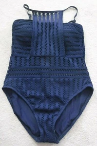 Kenneth Cole New York Tough Luxe Textured High Neck 1pc Swimsuit Sz L Midnight  - Picture 1 of 7