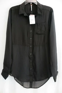 NWT Free People Black Long-Sleeve Hi-Lo Blouse Size S MSRP $118 - Picture 1 of 7
