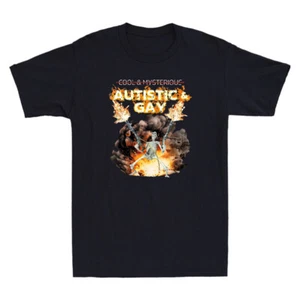 Autistic And Gay Funny Autism Skeleton Hold Guns Dank Meme Vintage Men's T-Shirt - Picture 1 of 8