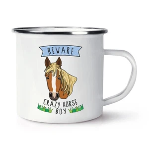 Cuidado con el caballo loco niño taza esmalte broma divertida animal - Imagen 1 de 1
