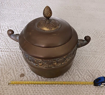 antiker Messingtopf Topf Bowle Messing Durchmesser innen 29 cm Höhe 34 cm Deckel - Bild 1 von 4