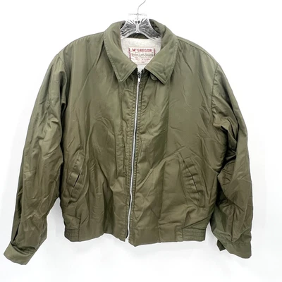 Jaqueta Bombardeiro MCGREGOR Masculina 40 Vintage Verde Nylon Anticongelante Zíper Completo Fabricada nos EUA - Imagem 1 de 4