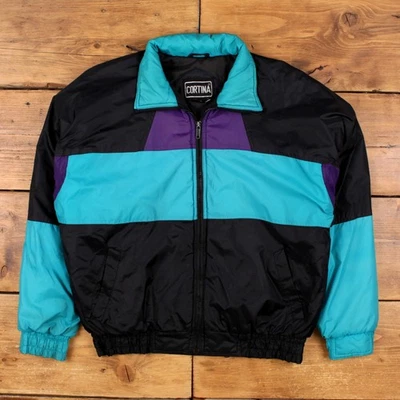 Vintage Cortina Windbreaker Jacket M 90s Colour Block Black - Image 1 of 4