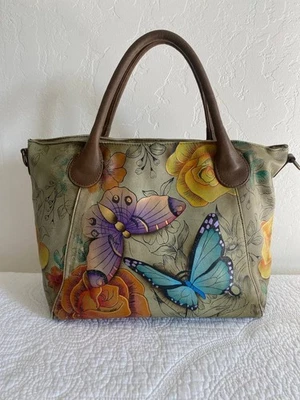 Bolso Anuschka Multicolor Floral Mariposa Cuero Genuino Pintado a Mano Foto 1 de 4