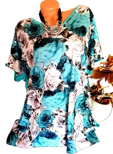Damen Tunika, Bluse,  Gr.46 bis 52 tragbar edele Sommerfarben Ozean - Bild 1 von 4