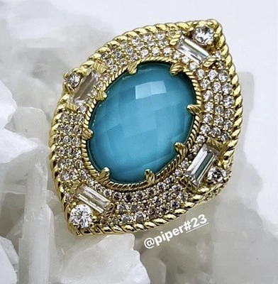 EUC Judith Ripka 14K Gold Clad Turquoise Doublet and Diamonique Cocktail Ring - Image 1 of 4