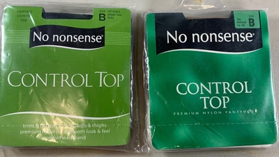 Lot 2x Vintage No Nonsense Control Top Pantyhose Size B Tan 45 Off Black M43 NEW - Image 1 of 4