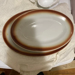 6 Piece Vtg  Shenango China Restaurant Ware Oval Plates Thick Brown Rim 2 Sizes - Picture 1 of 5