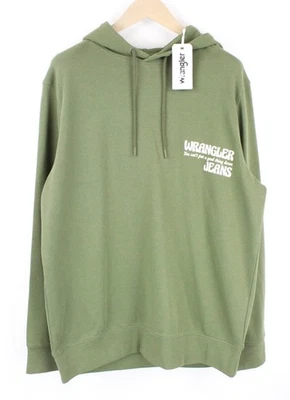Wrangler Uomo M Verde Con Cappuccio Slogan Felpa In Fleece - Imagen 1 de 4