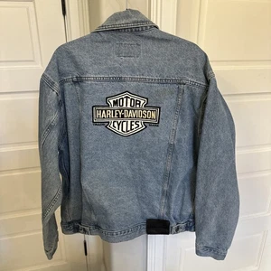 Giacca jeans vintage Y2k Harley Davidson blu denim motociclista moto invecchiata taglia M - Foto 1 di 7