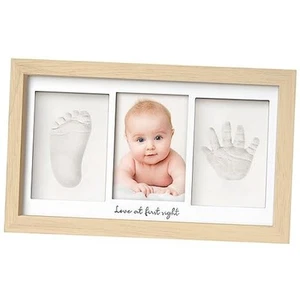 Baby Hand and Footprint Kit - Clay Handprint Duo Frame, 13" x 7.9" Ash Wood - Picture 1 of 7