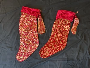 A Set Of Beaded And Tassel Christmas Stockings (red & gold) - Picture 1 of 3