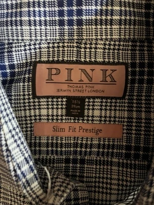 Thomas Pink Size 15.5 Shirt Men Prestige Slim Fit French Cuff Checkered EUC - Image 1 of 4