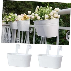 2 Pcs Metal Hanging Flower Plant Pots, Metal Bucket Flower Pots, Fence - Picture 1 of 8