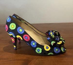 Vintage Stuart Weitzman For Mr. Seymour Colorful Polka Dot High Heel Shoes Sz 9 - Picture 1 of 7