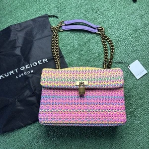 NEW Kurt Geiger Brixton Lock Tweed Shoulder/Crossbody Bag NEW Pink Purple - Picture 1 of 10