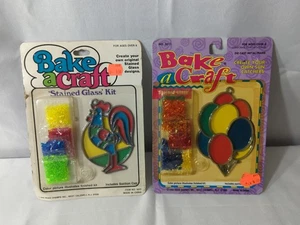 LOT OF 2VTG 1992 Bake-a-Craft Stained Glass Kit ROOSTER /BALLOON Sun Catcher NEW - Picture 1 of 7