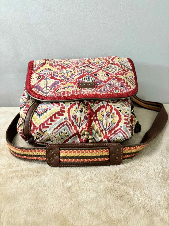 Mochila Bandolera Sakroots Olympic Roja Floral Cartera, Bolso Foto 1 de 4