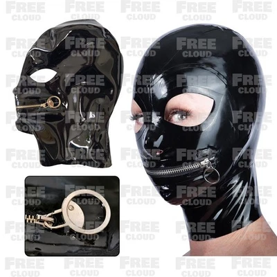 Capucha de látex cubierta completa con cremallera bucal máscara de goma ropa de club fetiche BDSM 0,4 mm Foto 1 de 3