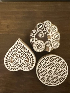 Set of 3 Shapes various Design Printing Block Wooden Stamp New WBS 49 - Picture 1 of 5