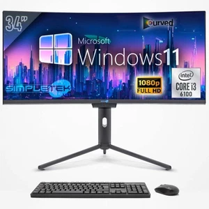 Aio All IN One i3 34 " Curved FHD Windows 11 8GB 120GB Gaming Computer Editing - Picture 1 of 10