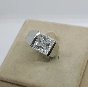 VVS1 5,5Ct Princess Cut Moissanit Herren Siegelring, 925 Silber Handarbeit Ring - Bild 1 von 5
