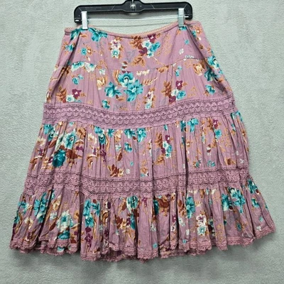 Falda campesina de algodón MEDIANA Younique MultiFunkTional niveles estampado floral hippie con Foto 1 de 3