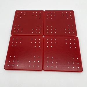 Fused Red Art Glass Handmade Coasters Set 4 Modern Polka Dot Dice Graphic Design - Picture 1 of 5