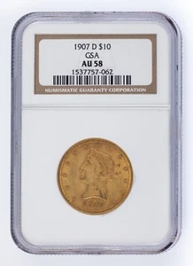 1907-D G$10 Gold Liberty Head Graded by NGC as AU-58! Released by GSA! - Picture 1 of 4