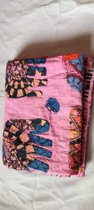 Copriletto Trapuntino Kantha Cotone Applique Blocco Mano Indiano Copriletto - Foto 1 di 5