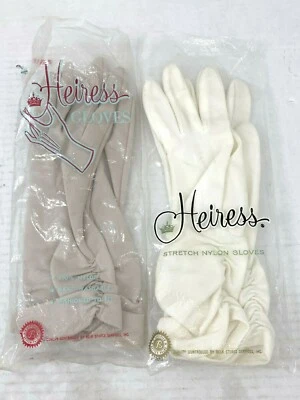 Guantes de mujer vintage heredera elásticos de nailon blanco y tostado barrigas formales boda  Foto 1 de 4