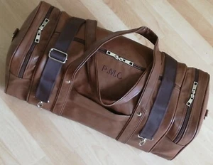 Personalised Faux Leather PU Weekend Holdall Travel Bag Duffle Sports Gym Work - Picture 1 of 17