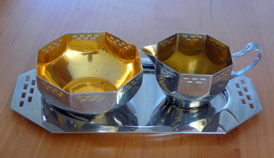 Art Deco -  Zucker-Milch-Set  - mit Tablett  --  WMF Straußenmarke - Bild 1 von 1