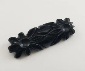 Spilla vintage NERA intagliata floreale BACHELITE spilla 3" - Foto 1 di 8