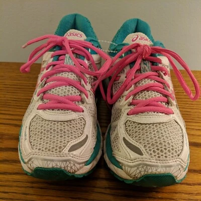 Asics Gel Kayano 21 Womens 6 Mesh Running Shoes White Pink Teal T4H7N - Image 1 of 4