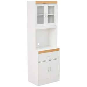 Hodedah Freestanding Kitchen Storage Cabinet w/ Open Space for Microwave, White - Picture 1 of 7