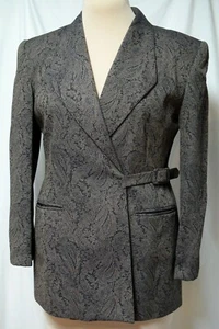 Mary McFadden Strong Shoulder Taupe/Black Paisley Jacket/Blazer-Side Buckle-10 - Picture 1 of 7