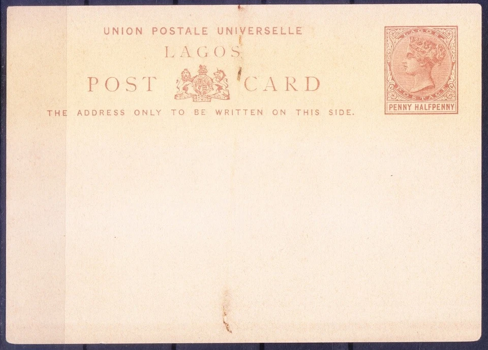 Unused postcard of Lagos 1875 3p red brown QV  - Image 1 of 1