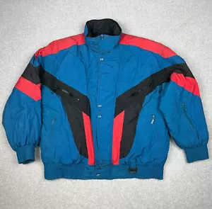 VTG Hot Music Puffer Ski Jacket XXL Teal Red Retro 80s Colorblock Dolman Sleeves - Picture 1 of 14