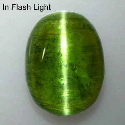 Natural Sharp Olive Green Tourmaline Cats Eye Oval Cab 4.75 Cts Brazil Gemstone - Image 1 of 3