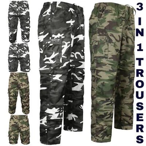 Mens 3 In 1 Camouflage Trousers Zip Off Shorts Combat Cargo Army Work Pant S-3XL - Picture 1 of 3