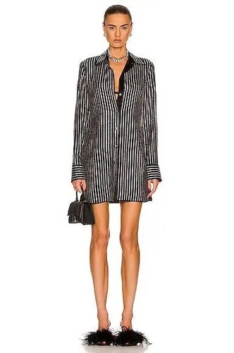 Abito Alexander Wang Camicia Slim in Seta con Cristallo Hotfix Abbellimenti Righe 2