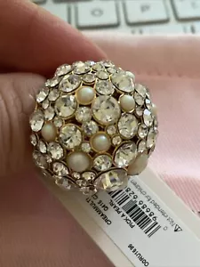 Kate spade pick a pearl cocktail ring crystal gold plated size 7 New w pouch - Picture 1 of 5